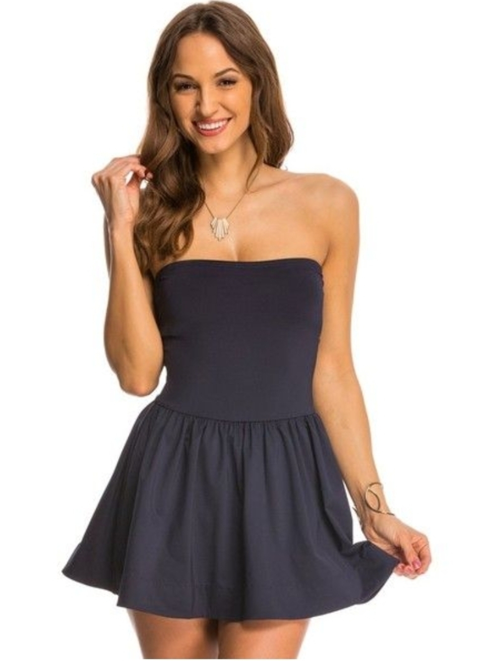 Kate Spade Georgica Navy Bandeau Flared Swim Dress One-Piece Strapless Bow Back